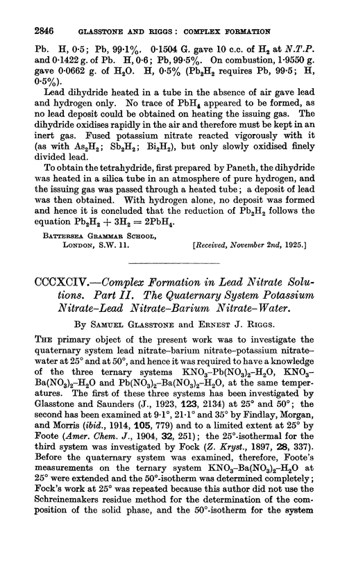 CCCXCIV.—Complex formation in lead nitrate solutions. Part II. The quaternary system potassium nitrate–lead nitrate–barium nitrate–water