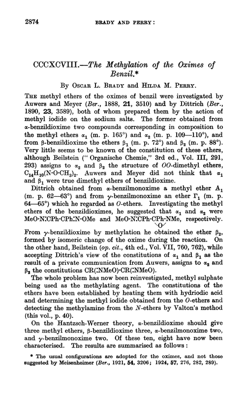 CCCXCVIII.—The methylation of the oximes of benzil