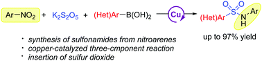 Graphical abstract: Copper-catalyzed synthesis of sulfonamides from nitroarenes via the insertion of sulfur dioxide