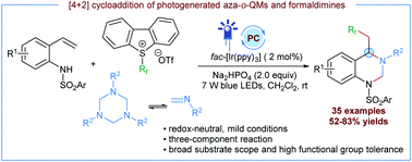 Graphical abstract: Inverse-electron-demand [4+2] cycloaddition of photogenerated aza-ortho-quinone methides with 1,3,5-triazinanes: access to perfluoroalkylated tetrahydroquinazolines