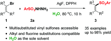 Graphical abstract: Silver-promoted synthesis of vinyl sulfones from vinyl bromides and sulfonyl hydrazides in water