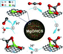 Graphical abstract: Magnesium oxide anchored into a hollow carbon sphere realizes synergistic adsorption and activation of CO2 for electrochemical reduction
