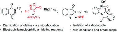 Graphical abstract: Rhodium(iii)-catalyzed diamidation of olefins via amidorhodation and further amidation