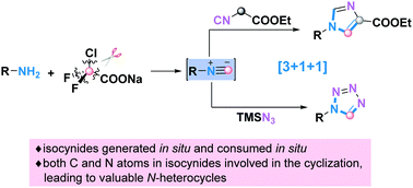 Graphical abstract: [3+1+1] type cyclization of ClCF2COONa for the assembly of imidazoles and tetrazoles via in situ generated isocyanides