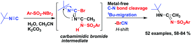 Graphical abstract: Unprecedented 1,3-tert-butyl migration via the C–N single bond scission of isonitrile: an expedient metal-free route to N-sulfonyl amidines