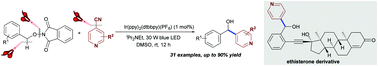 Graphical abstract: Benzylic C–H heteroarylation of N-(benzyloxy)phthalimides with cyanopyridines enabled by photoredox 1,2-hydrogen atom transfer