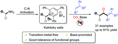 Graphical abstract: Deaminative carbonylative coupling of alkylamines with styrenes under transition-metal-free conditions