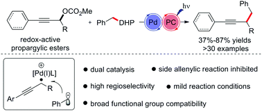 Graphical abstract: Photoredox/palladium co-catalyzed propargylic benzylation with internal propargylic carbonates