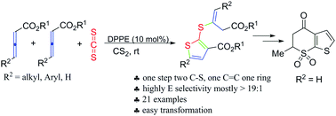 Graphical abstract: Phosphine catalyzed [3+2] cyclization/Michael addition of allenoate with CS2 to form 2-thineyl vinyl sulfide