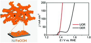 Graphical abstract: Ultrafast formation of an FeOOH electrocatalyst on Ni for efficient alkaline water and urea oxidation