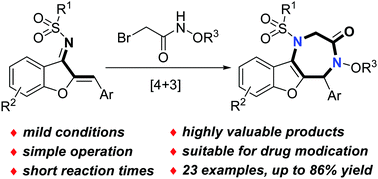 Graphical abstract: A [4+3] annulation of benzofuran-derived azadienes and α-bromohydroxamates for the synthesis of benzofuran-fused 1,4-diazepinones