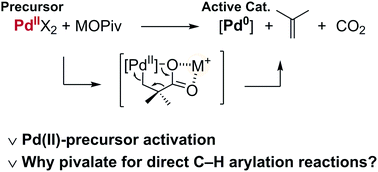 Graphical abstract: Reductive activation of PdII-precatalysts via decarboxylation of pivalate in direct C–H arylation reactions