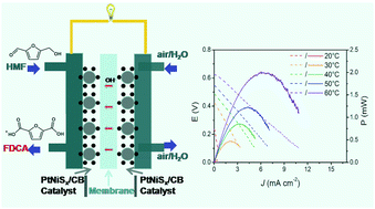 Graphical abstract: Sustainable 2,5-furandicarboxylic synthesis by a direct 5-hydroxymethylfurfural fuel cell based on a bifunctional PtNiSx catalyst