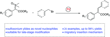 Graphical abstract: Palladium-catalyzed cross-coupling reaction of sulfoxonium ylides and benzyl bromides by carbene migratory insertion
