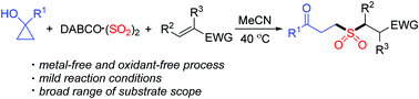 Graphical abstract: A metal-free reaction of sulfur dioxide, cyclopropanols and electron-deficient olefins