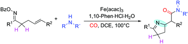 Graphical abstract: Iron-catalyzed carbonylative cyclization of γ,δ-unsaturated aromatic oxime esters with amines