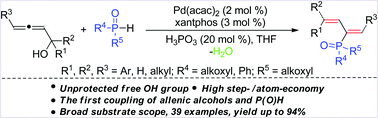 Graphical abstract: Palladium-catalyzed C–P cross-coupling of allenic alcohols with H-phosphonates leading to 2-phosphinoyl-1,3-butadienes