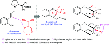 Graphical abstract: Asymmetric organocatalytic vinylogous Michael addition triggered triple-cascade reactions of 2-hydroxycinnamaldehydes and vinylogous nucleophiles: construction of benzofused oxabicyclo[3.3.1]nonane scaffolds