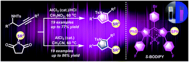 Graphical abstract: 3-Thiolated pyrroles/pyrrolines: controllable synthesis and usage for the construction of thiolated fluorophores