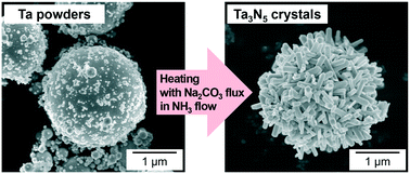 Graphical abstract: Prismatic Ta3N5-composed spheres produced by self-sacrificial template-like conversion of Ta particles via Na2CO3 flux