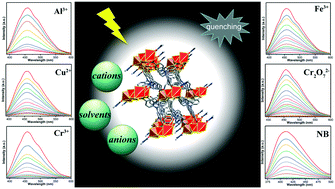 Graphical abstract: A novel cadmium metal–organic framework-based multiresponsive fluorescent sensor demonstrating outstanding sensitivities and selectivities for detecting NB, Fe3+ ions and Cr2O72− anions