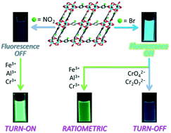 Graphical abstract: The influence of linker substitution on the fluorescence responsive sensing of isostructural coordination polymers: visual turn-on, ratiometric, and turn-off sensing in water