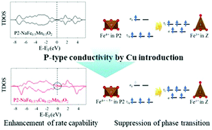 Graphical abstract: Intrinsic enhancement of the rate capability and suppression of the phase transition via p-type doping in Fe–Mn based P2-type cathodes used for sodium ion batteries