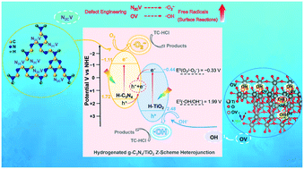 Graphical abstract: Surface defect-rich g-C3N4/TiO2 Z-scheme heterojunction for efficient photocatalytic antibiotic removal: rational regulation of free radicals and photocatalytic mechanism