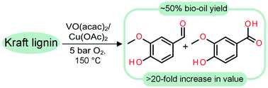 Graphical abstract: Oxidative depolymerization of Kraft lignin to high-value aromatics using a homogeneous vanadium–copper catalyst