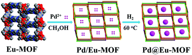 Graphical abstract: Striking dual functionality of a novel Pd@Eu-MOF nanocatalyst in C(sp2)–C(sp2) bond-forming and CO2 fixation reactions