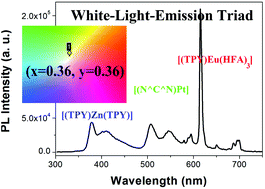 Graphical abstract: White light emission from a green cyclometalated platinum(ii) terpyridylphenylacetylide upon titration with Zn(ii) and Eu(iii )