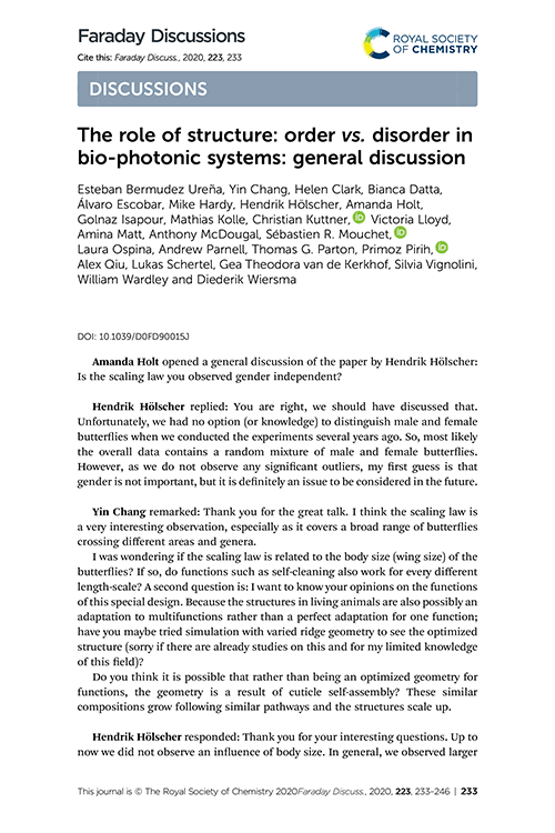 The role of structure: order vs. disorder in bio-photonic systems: general discussion