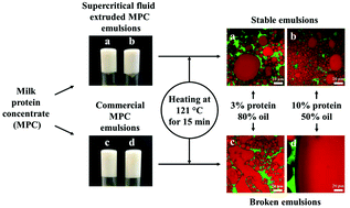 Graphical abstract: Heat stability of emulsions using functionalized milk protein concentrate generated by supercritical fluid extrusion