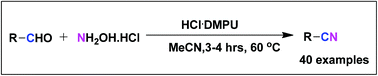 Graphical abstract: HCl·DMPU-assisted one-pot and metal-free conversion of aldehydes to nitriles