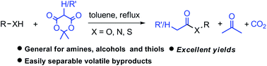 Graphical abstract: Environmentally benign decarboxylative N-, O-, and S-acetylations and acylations