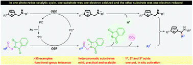 Graphical abstract: Photocatalyzed redox-neutral decarboxylative alkylation of heteroaryl methanamines