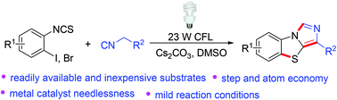 Graphical abstract: Visible-light-promoted cascade cyclization towards benzo[d]imidazo[5,1-b]thiazoles under metal- and photocatalyst-free conditions