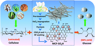 Graphical abstract: Conversion of cellulose to high-yield glucose in water over sulfonated mesoporous carbon fibers with optimized acidity