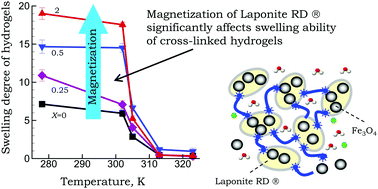 Graphical abstract: Temperature sensitive hydrogels cross-linked by magnetic LAPONITE® RD®: effects of particle magnetization