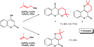 Graphical abstract: In(OTf)3-catalysed easy access to dihydropyranocoumarin and dihydropyranochromone derivatives
