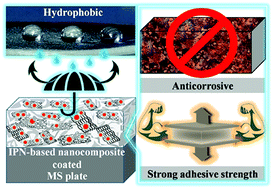 Graphical abstract: Mechanically robust hydrophobic interpenetrating polymer network-based nanocomposite of hyperbranched polyurethane and polystyrene as an effective anticorrosive coating