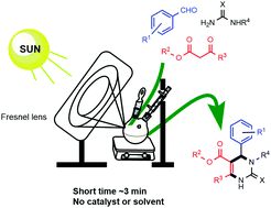 Graphical abstract: Concentrated solar radiation as a renewable heat source for a preparative-scale and solvent-free Biginelli reaction