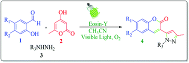 Graphical abstract: Visible-light-induced radical cascade cyclization of pyrazoles bearing a coumarin unit