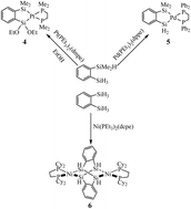 Graphical abstract: Trapping of two mononuclear silyl platinum(ii)/palladium(ii) complexes and a unique dinuclear bis(μ2-disilene)(silyl)nickel(ii) complex