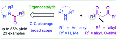 Graphical abstract: An organocatalytic C–C bond cleavage approach: a metal-free and peroxide-free facile method for the synthesis of amide derivatives