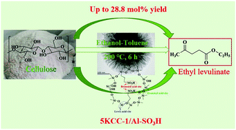 Graphical abstract: Direct conversion of cellulose to ethyl levulinate catalysed by modified fibrous mesoporous silica nanospheres in a co-solvent system