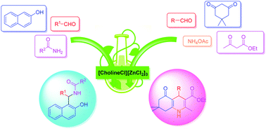 Graphical abstract: One-pot three-component synthesis of 1-amidoalkyl naphthols and polyhydroquinolines using a deep eutectic solvent: a green method and mechanistic insight