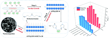 Graphical abstract: DETA impregnated attapulgite hybrid ZIF-8 composite as an adsorbent for the adsorption of aspirin and ibuprofen in aqueous solution
