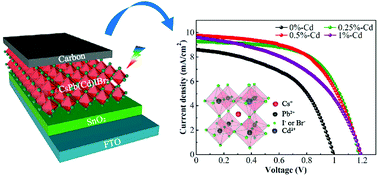 Graphical abstract: Cadmium doping for improving the efficiency and stability of carbon-based CsPbIBr2 all-inorganic perovskite solar cells