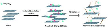 Graphical abstract: Covalent functionalization of boron nitride nanosheets via reductive activation